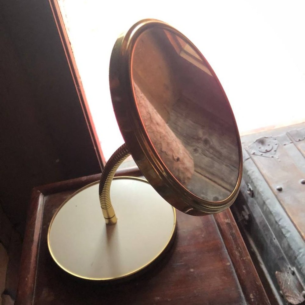 Vintage 2 Mirrors Rare Swan Neck One Side Magnified
